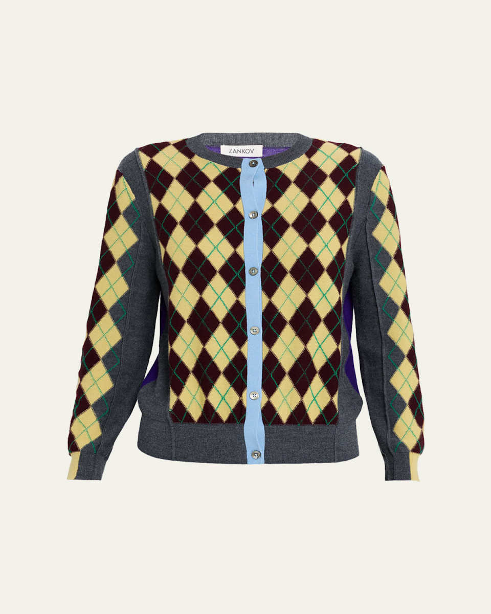 William Colorblock Argyle Cardigan